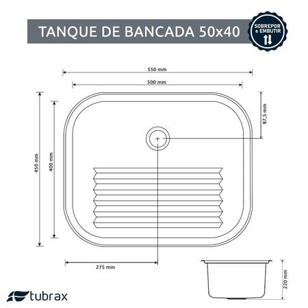 Imagem de Tanque Lavanderia 55 X 45 Com Válvula Aço Inox 201 Tubrax