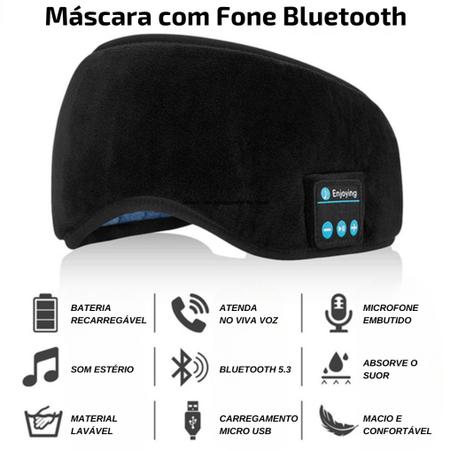 Máscara Tapa Olho de Dormir Com Fone de Ouvido Bluetooth Embutido USB