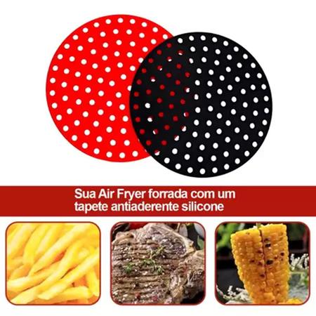 Imagem de Tapete Air Fryer Silicone Antiaderente Redondo Fritadeira 22cm