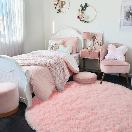 Imagem de Tapete Andrebio Pink Fluffy Circle 120 cm x 120 cm para quarto de meninas