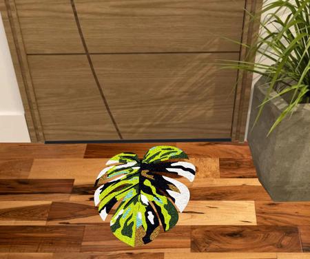 Imagem de Tapete capacho planta, formato folha, para decoração de sala quarto banheiro e varandas.