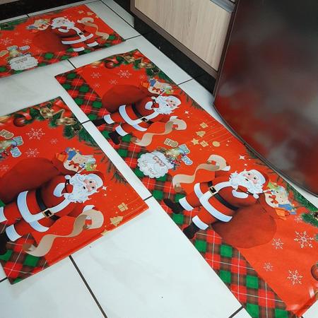 Imagem de Tapete Cozinha 3 Pçs Antiderrapante Natal Papai Noel e Carta