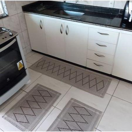 Imagem de Tapete Cozinha Quarto Banheiro 3 Pecas Alta Qualidade Algodão Fibras Naturais Artesão PRETO