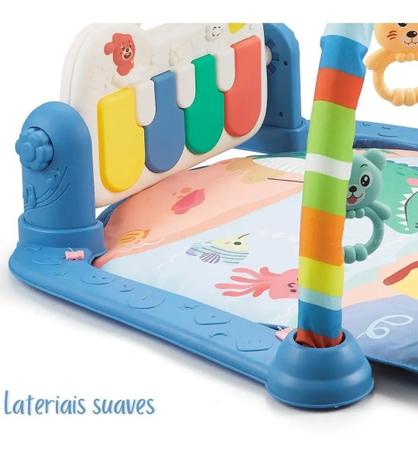 Tapete de Atividades com Piano Musical Infantil Animais Azul Baby