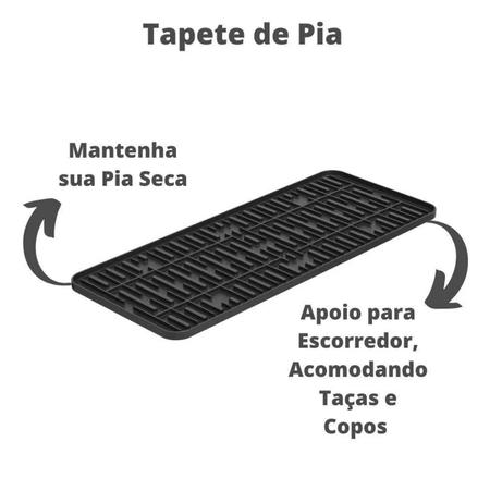 Imagem de Tapete de Pia Taças Copos 42x17cm Single Coza Preto Cozinha Mantém Pia Seca Cozinha