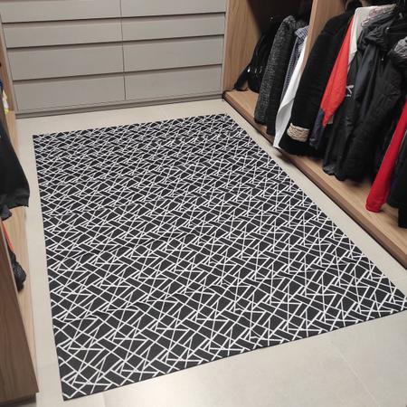 Imagem de Tapete Geométrico Preto Cinza 135x200cm Retangular Escritorio Quarto Casal Jacquard