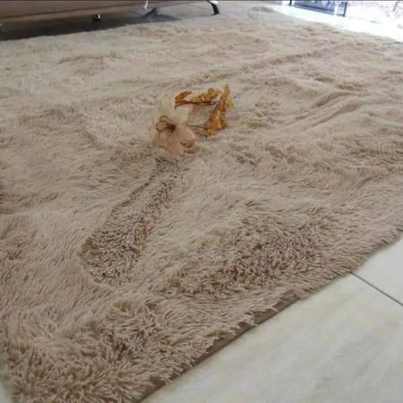 Tapete grande sala e quarto 2,0 x 1,4 m peludo pelo alto bege liso - TAPETE PARA SALA Imagem de Tapete grande sala e quarto 2,0 x 1,4 m peludo pelo alto bege liso