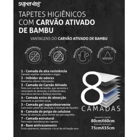 Imagem de Tapete Higienico Super Dog Premium Black Carvao Ativado Contem Atrativo Canino 80x60cm 30 Unidade
