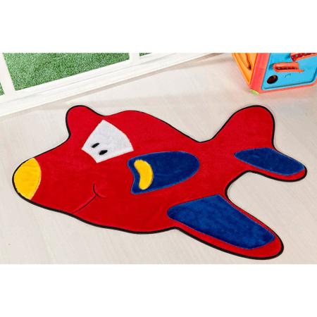 Imagem de Tapete Infantil de Pelúcia com Formato Avião Vermelho