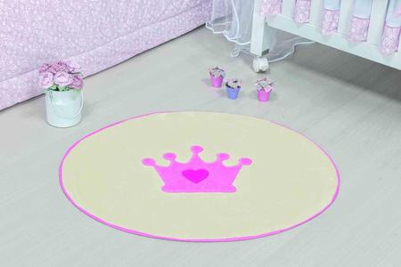 Imagem de Tapete Infantil Quarto Bebê Pelúcia Coroa Baby Rosa