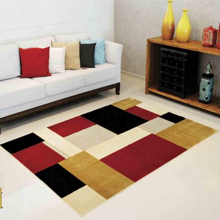 Imagem de Tapete Marbella Boreal Retângulos Rayza 48cmx90cm Caramelo/Vermelho/Creme/Preto/Verde