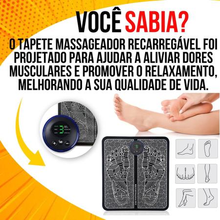 Imagem de Tapete Massageador Pés Elétrico Profissional Fisioterapia EMS Recarregável Magnético Massagem Dor Muscular Coluna Costas