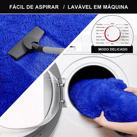 Imagem de Tapete Pelo Alto Felpudo Peludo Macio Anti Derrapante Alérgico Azul Redondo 60 cm Sala Quarto Escritório