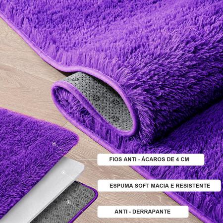 Imagem de Tapete Pelo Alto Felpudo Peludo Macio Anti Derrapante Alérgico Roxo 100 x 120 cm Sala Quarto Escritório