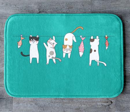 Imagem de Tapete Pet para Comedouro Verde com Gatos e Peixes