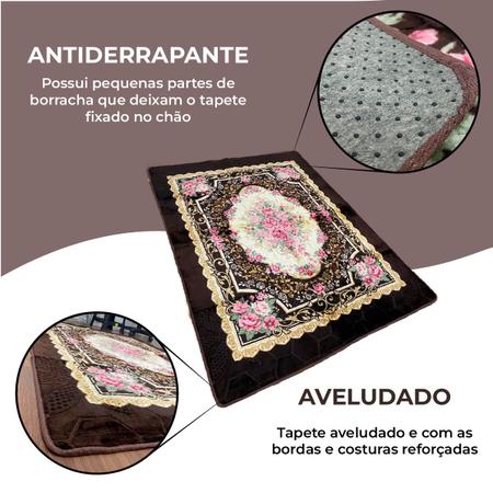 Imagem de Tapete Sala 3D Antiderrapante 1,00 x 1,40 Estampado Grande - MARROM FLORAL