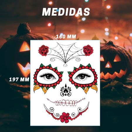 Imagem de Tatuagem Temporária Caveira Mexicana Halloween Fantasia Cosplay