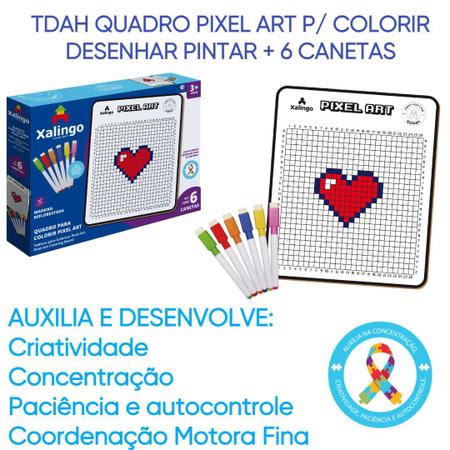 TDAH Quadro Pixel Art P/ Colorir Desenhar Pintar + 6 Canetas