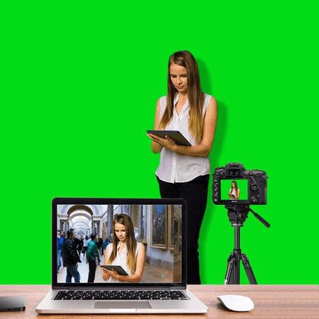 Imagem de Tecido de Fundo Infinito Chroma Key Algodão Verde 1.5x2.0m para Estúdio Fotográfico