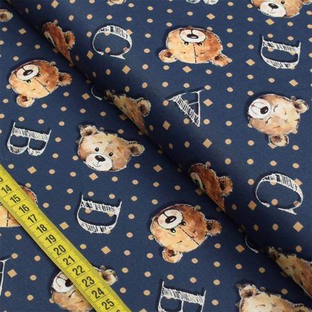 Tecido Estampado para Patchwork Teddy Bear Rostos Ursos Fundo
