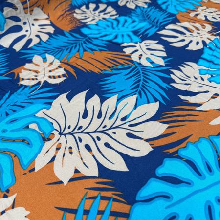 Imagem de Tecido Viscose Azul Estampa Folhagens Tropical 1,45m Para Vestidos Femininos BOHO