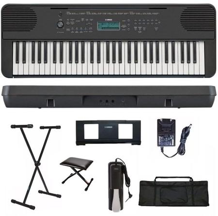 Imagem de Teclado Arranjador Yamaha PSR-E360 61 teclas Preto + Suporte + Capa + Pedal + Banco