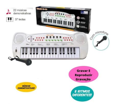 Teclado Musical E Microfone Brinquedo Infantil Branco Dmtoys