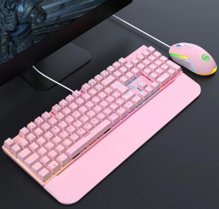 Imagem de Teclado e Mouse Gamer Led Mecânico Abnt2 RGB Rosa