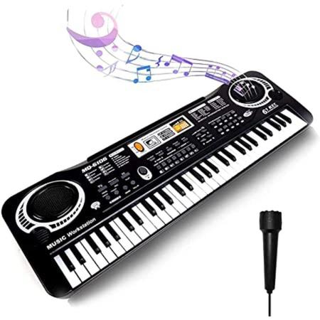 Queenser 61 teclas de música digital teclado eletrônico infantil piano  elétrico multifuncional para estudante de piano com função de microfone