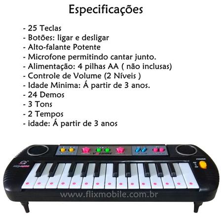 Teclado Eletrônico Infantil com Microfone com Músicas Demos e Recursos