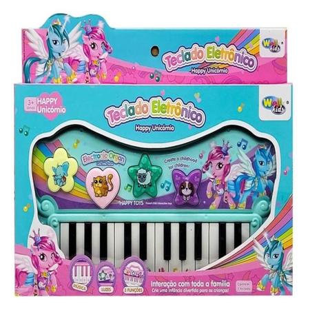 TECLADO ELETRONICO INFANTIL PIANO UNICORNIO COM SOM E LUZ