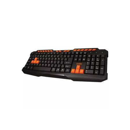 Imagem de Teclado Gamer Barato Simples USB ABNT2 Preto e Laranja Teclas De Atalho Multimídia