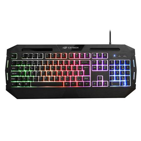 Teclado Gamer KG 80 C3 Tech Iluminacao LED RGB com suporte para punho botao bloqueio windows portugues pt br 12 atalhos multimidia para PC Gamer Teclado Gamer Magazine Luiza
