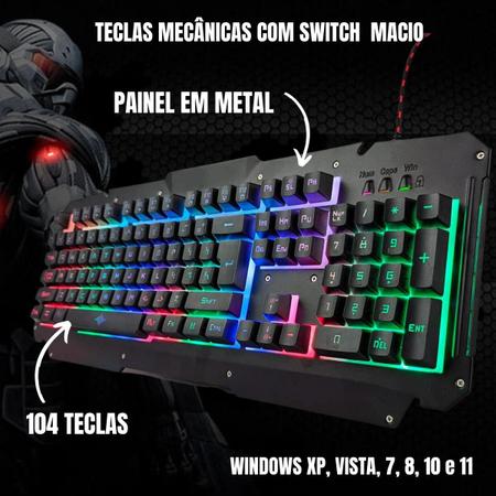 Imagem de Teclado Gamer Led Mecanico Rgb Painel Metal Switch Macio