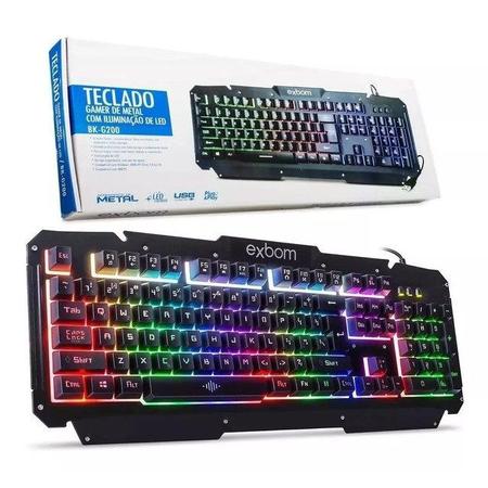 Imagem de Teclado Gamer Metal Qwerty Abnt Luz Iluminação Led Rgb Exbom BK-G200