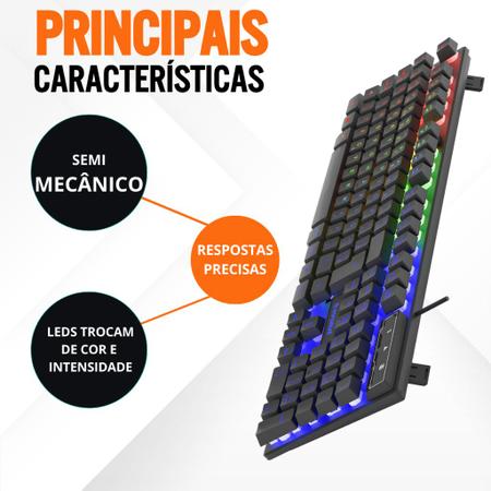 Imagem de Teclado Gamer Semi Mecanico Retroiluminado LED RGB Com Fio Gamer Semi Mecânico USB Português/BR Pc Compatível com VIDEOGAME