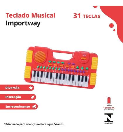 Imagem de Teclado Infantil 31 Teclas Brinquedo Piano Musical Reproduz e Grava Importway BW104