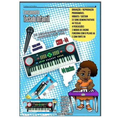 Teclado Infantil Custom Kids 44 Teclas Preto Com Microfone - King Musical -  Instrumentos Musicais e Escola de Música
