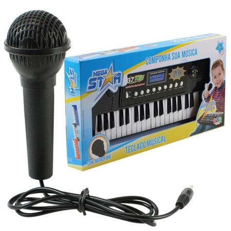 Imagem de Teclado Infantil Eletrônico Musical para Criança com Microfone Preto BBR - BBR toys