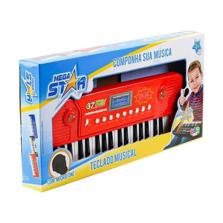 Teclado Infantil Eletrônico Com Microfone Vermelho Bbr Toys