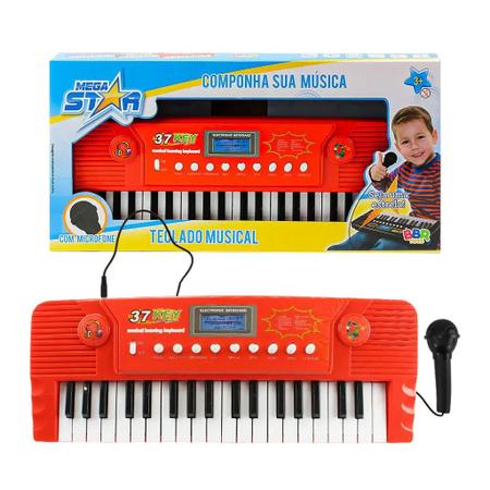 Teclado Infantil Eletrônico Com Microfone Vermelho Bbr Toys