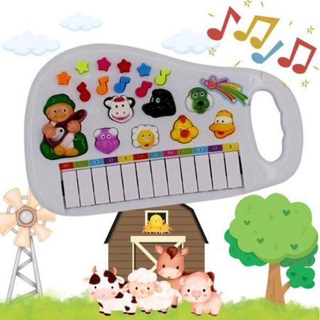 Teclado Infantil Fazendinha Branco Sons Animais Bebês Piano