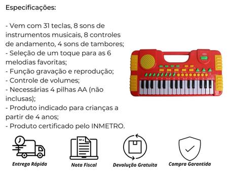 Teclado Piano Musical Infantil Gravador 31 Teclas Importway