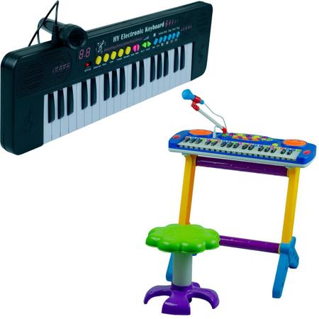 Piano Teclado Infantil com 31 Teclas, Banco, Microfone e Modo