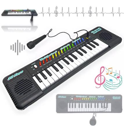 Piano Teclado Musical Infantil Microfone Educativo Karaoke Cor Preto