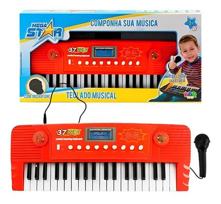 Piano Teclado Musical Infantil Microfone Educativo Karaoke Cor Preto