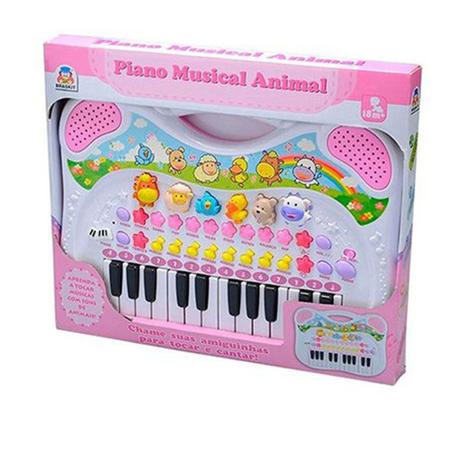 Teclado Infantil - Piano Musical Animal - Rosa - Braskit