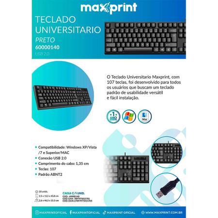 Teclado maxprint com fio usb 2.0, abtn2 - 60000140 Imagem de Teclado maxprint com fio usb 2.0, abtn2 - 60000140