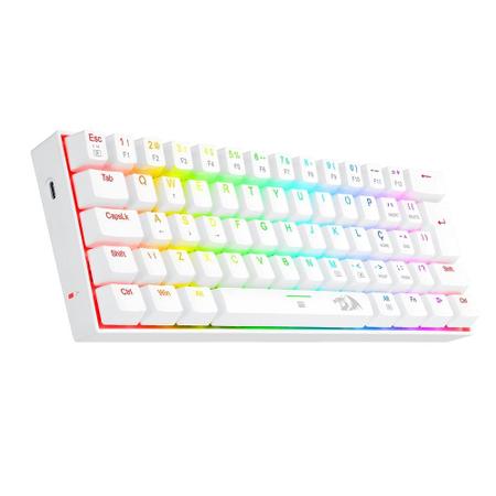 Imagem de Teclado Mecânico Gamer Redragon Dragonborn, RGB Branco, Switch Brown, 60%, ABNT2 - K630W-RGB