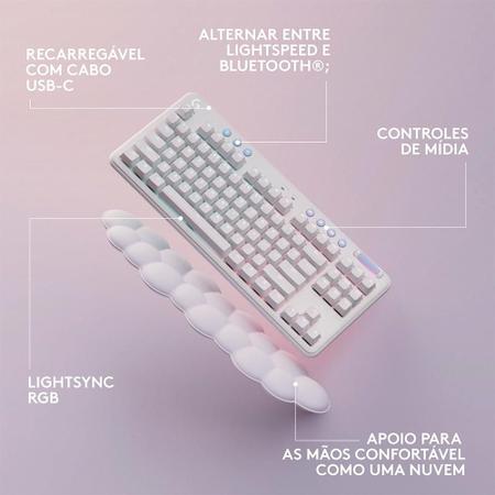 Imagem de Teclado Mecânico Gamer Sem Fio Logitech G715 LIGHTSPEED Switch GX Brown Tactile, RGB, Layout ABNT, Apoio em Formato de Nuvem - 920-010702